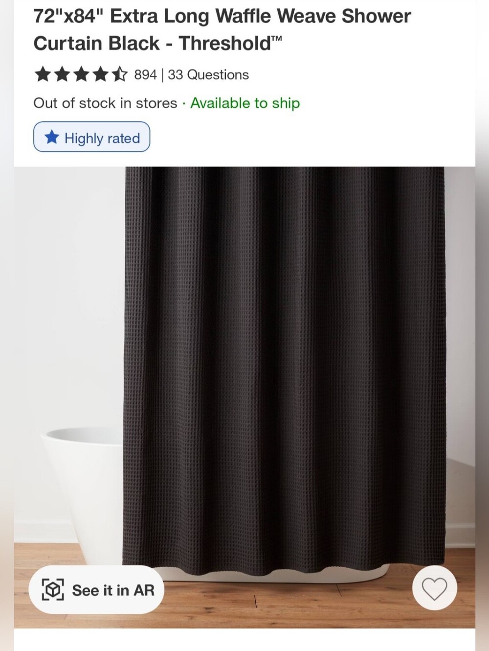 Threshold Black Waffle Weave Shower Curtain